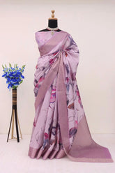 Handloom Silk Pink Pashmina Digital Print Saree With Unstiched Blouse Piece-MWPK-296-PINK